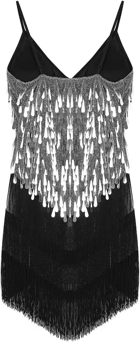 CHICTRY Women's Sequin Fringe Tassels Ballroom Samba Tango Latin Dance Dress