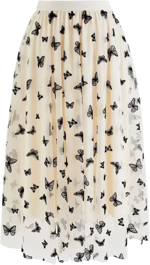 CHICWISH Women's Velvet Flower Blossom Mesh Tulle Skirt