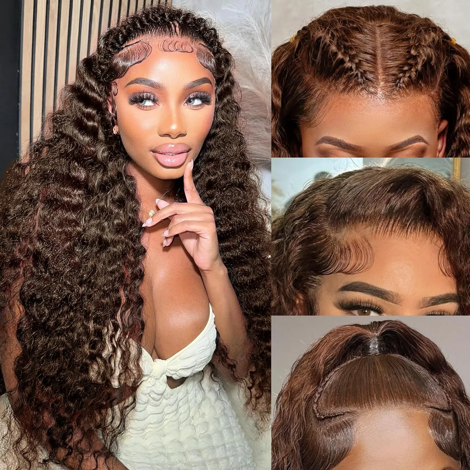 Chocolate Brown Lace Front Wig 13x4 Water Wave Lace Front Wigs Human Hair Pre Plucked 180 Density Deep Curly Brown Wet And Wavy Hd Frontal Human Hair For Women Natural Hairline Free Tangle 28 Inch