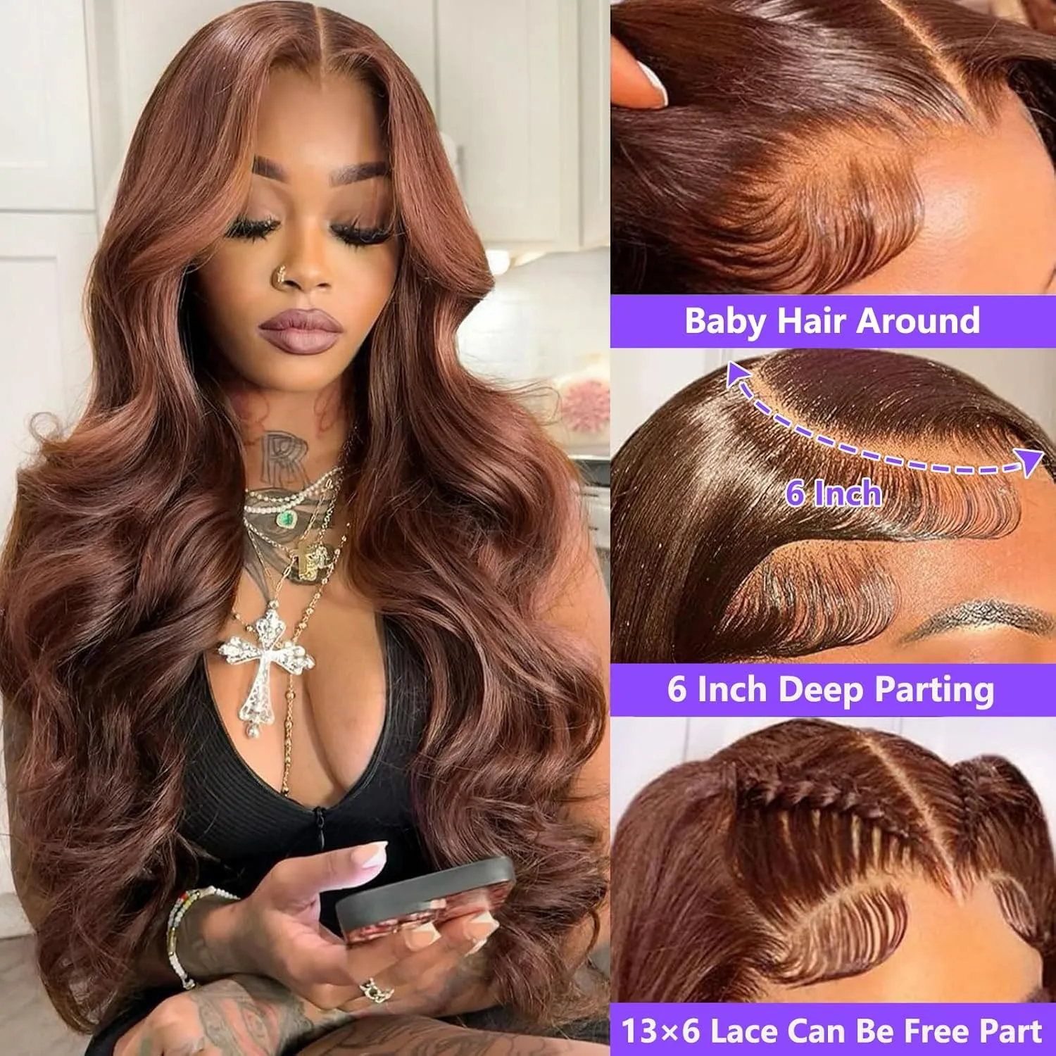 Chocolate Brown Lace Front Wig 13x6 HD Body Wave Lace Front Wigs Human Hair Pre Plucked Colored Frontal Glueless Brown Human Hair Wig for Women with Baby Hair 180 Density 28 Inch
