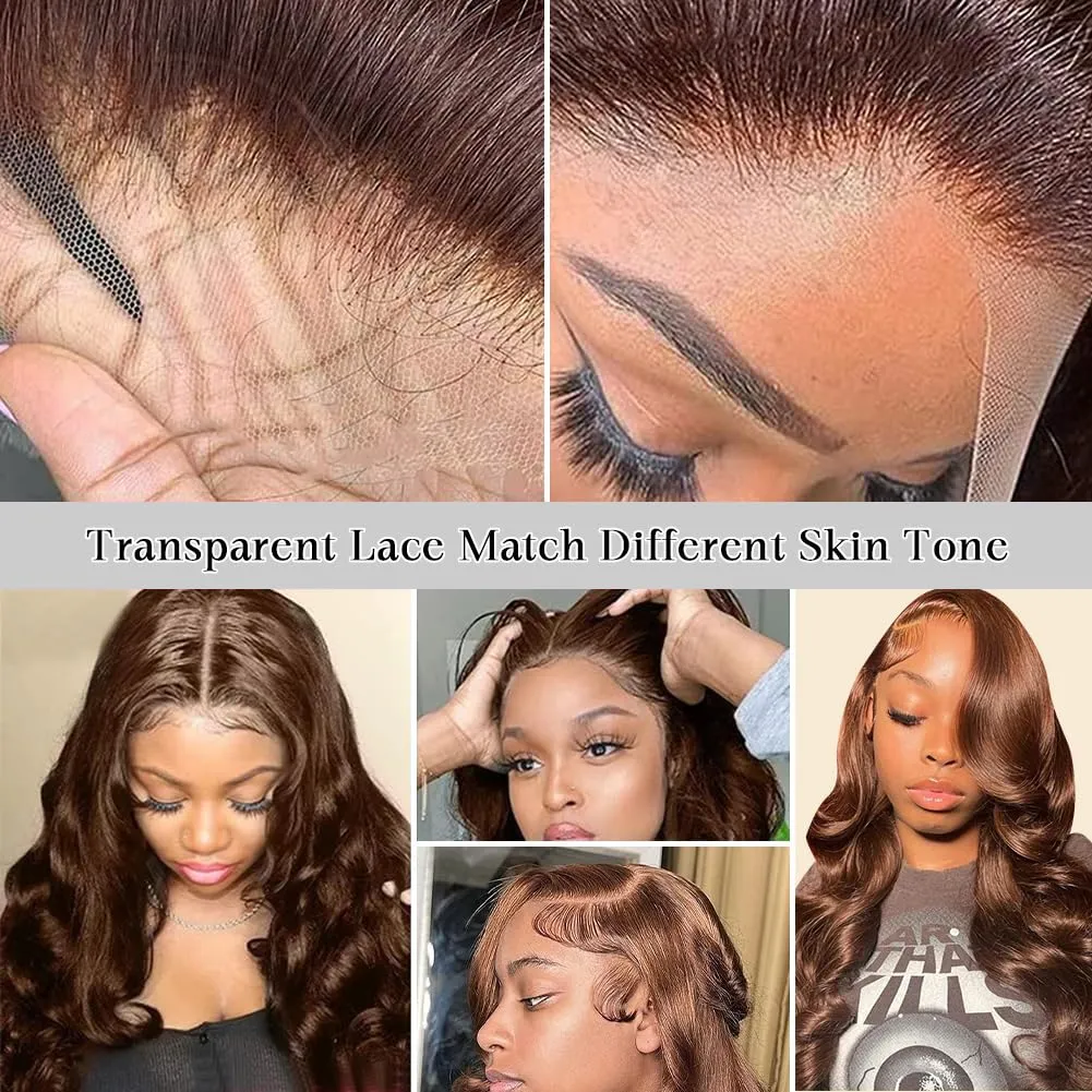 Chocolate Brown Lace Front Wig 13x6 Hd Transparent Body Wave Lace Front Wigs Human Hair 200% Density Brown Wig Human Hair 4# Colored Glueless Wigs for Women 28 Inch