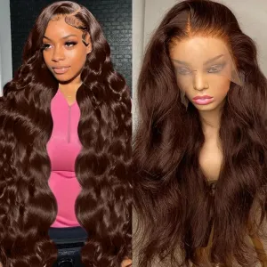 Chocolate Brown Lace Front Wig 13x6 Hd Transparent Body Wave Lace Front Wigs Human Hair 200% Density Brown Wig Human Hair 4# Colored Glueless Wigs for Women 28 Inch