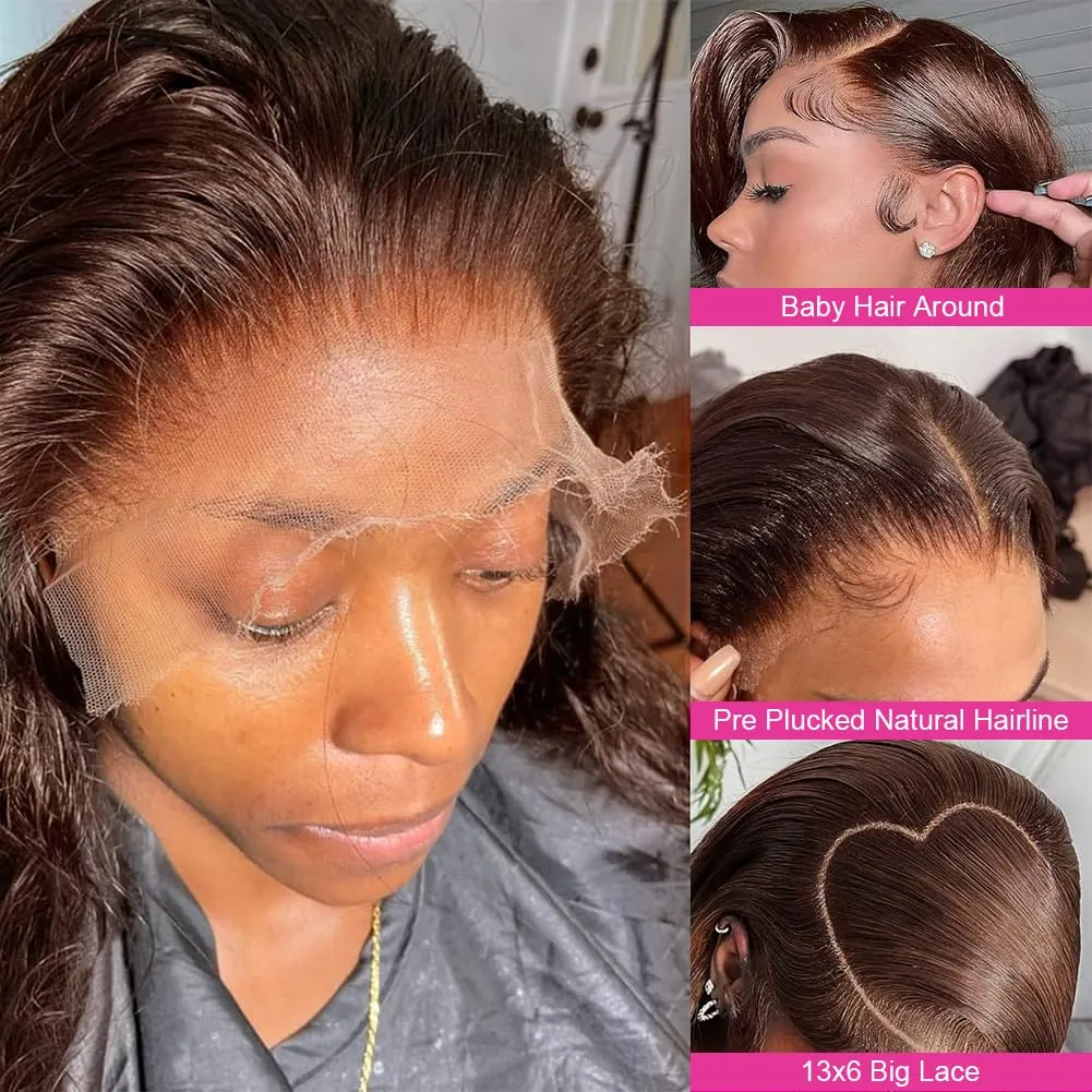 Chocolate Brown Lace Front Wig Human Hair 200 Density Body Wave 13x6 HD Lace Front Wigs Pre Plucked Colored Frontal Wigs Human Hair Brown Wigs Human Hair Wig for Women 26 Inch