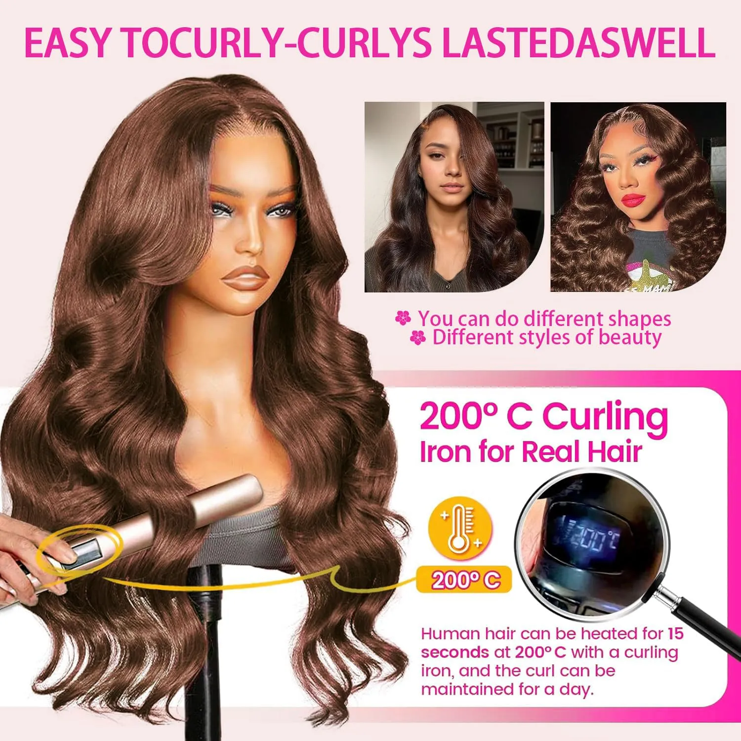 Chocolate Brown Lace Front Wig Human Hair 200 Density Body Wave 13x6 HD Lace Front Wigs Pre Plucked Colored Frontal Wigs Human Hair Brown Wigs Human Hair Wig for Women 26 Inch