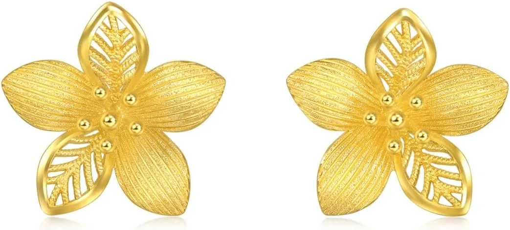 CHOW SANG SANG 999.9 24K Solid Gold Chinese Wedding Blossom Stud Earrings for Women 94446E Price-by-Weight 3.74g Gold