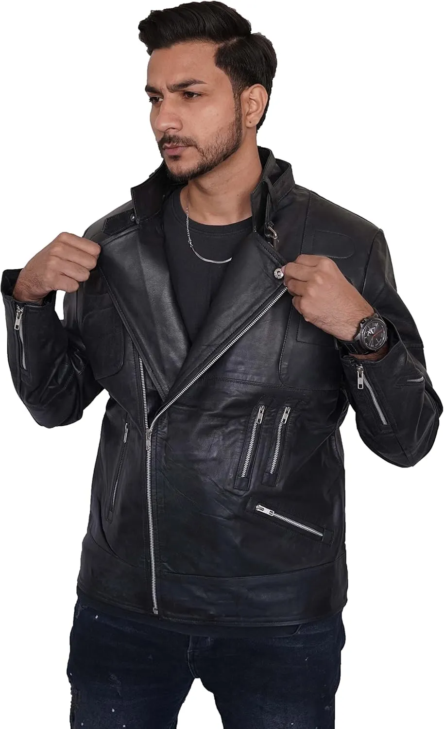 Chris Black Aviator Leather Jacket - Classy Black Brando Genuine Leather Jacket