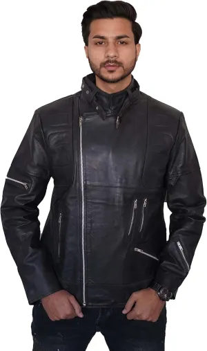 Chris Black Aviator Leather Jacket - Classy Black Brando Genuine Leather Jacket