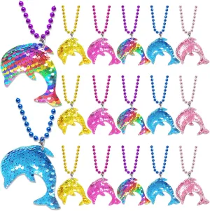 CiciBear 15 Pack Dolphin Sequin Necklace Party Favors with Mardi Gras Beads for Sea World Themed Party Favors, Home Decorations, Festivals,Wedding, Birthday Celebrations, 5 Colors