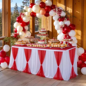 Circus Table Skirt Red White Striped Tulle Table Skirts for Rectangle Table Birthday Carnival Circus Party Decorations 14ft