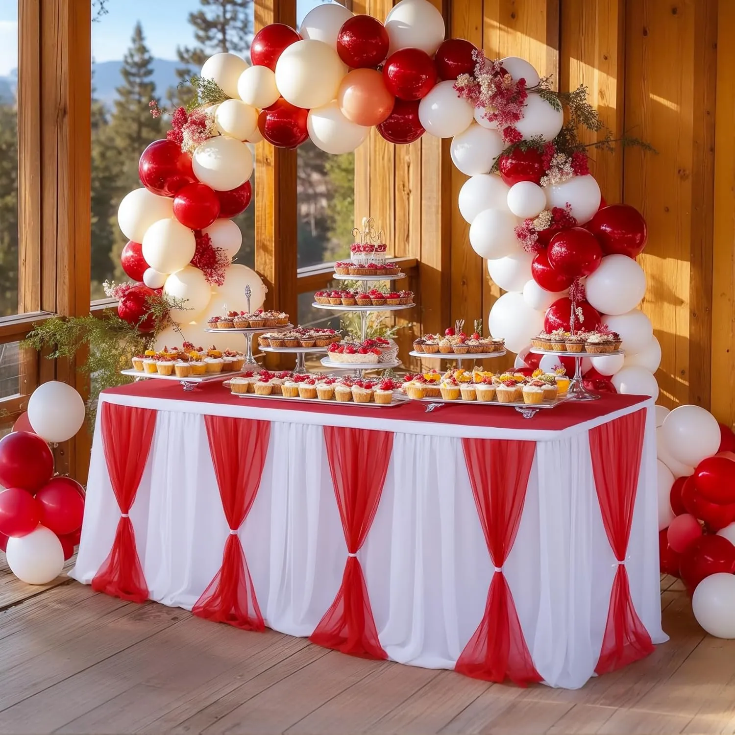 Circus Table Skirt Red White Striped Tulle Table Skirts for Rectangle Table Birthday Carnival Circus Party Decorations 14ft