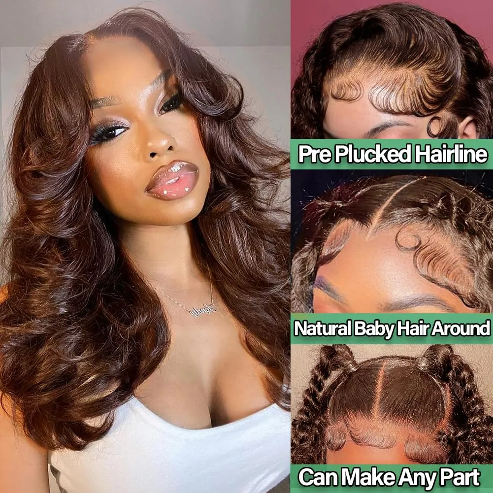 CITY GIRL Brown Lace Front Wigs Human Hair Body Wave 26 Inch 13x4 Hd Transparent Lace Frontal Chocolate Brown Human Hair Wig For Women Pre Plucked Natural Hairline 180 Density