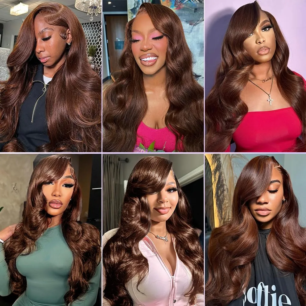 CITY GIRL Brown Lace Front Wigs Human Hair Body Wave 26 Inch 13x4 Hd Transparent Lace Frontal Chocolate Brown Human Hair Wig For Women Pre Plucked Natural Hairline 180 Density