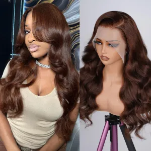 CITY GIRL Brown Lace Front Wigs Human Hair Body Wave 26 Inch 13x4 Hd Transparent Lace Frontal Chocolate Brown Human Hair Wig For Women Pre Plucked Natural Hairline 180 Density