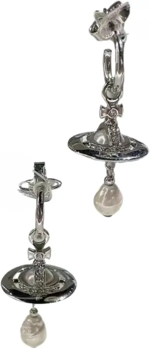 Classic Saturn Pearl Earrings 3D Planet Water Drop Tassel Studs Electroplated Titanium Steel Jewelry for Women
