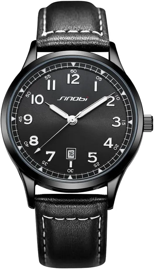 Classic Watches for Men with Calendar Water Resistant Luminous Easy Read Time Arabic Numerals Men Dress Watch (All-Black)