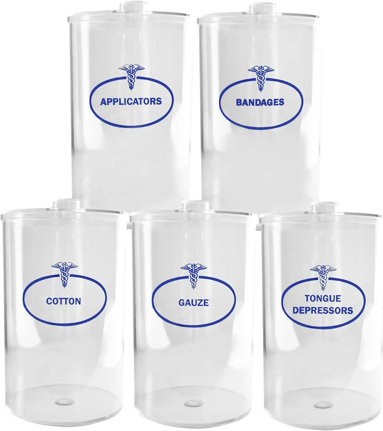 Clear Sundry Jars, Labeled, Unbranded, Set of 5 each