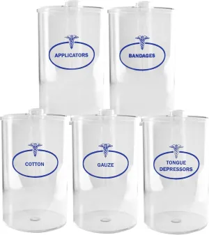 Clear Sundry Jars, Labeled, Unbranded, Set of 5 each