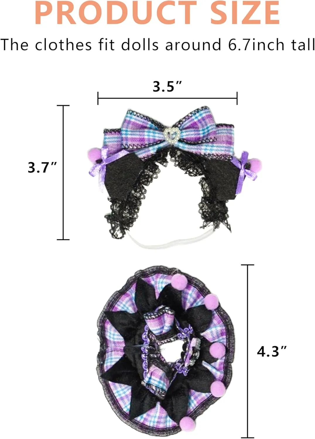 Clothes for 17cm Doll - Plum/Black Tiered Dress with Bow Headpiece, Royal Style Doll Party Outfit, Halloween & Cosplay Essential