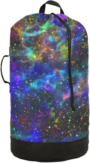 Colorful Universe Nebula Starry Laundry Bag with Shoulder Straps Large Capacity Dirty Clothes Bag for College Dorm Apartment
