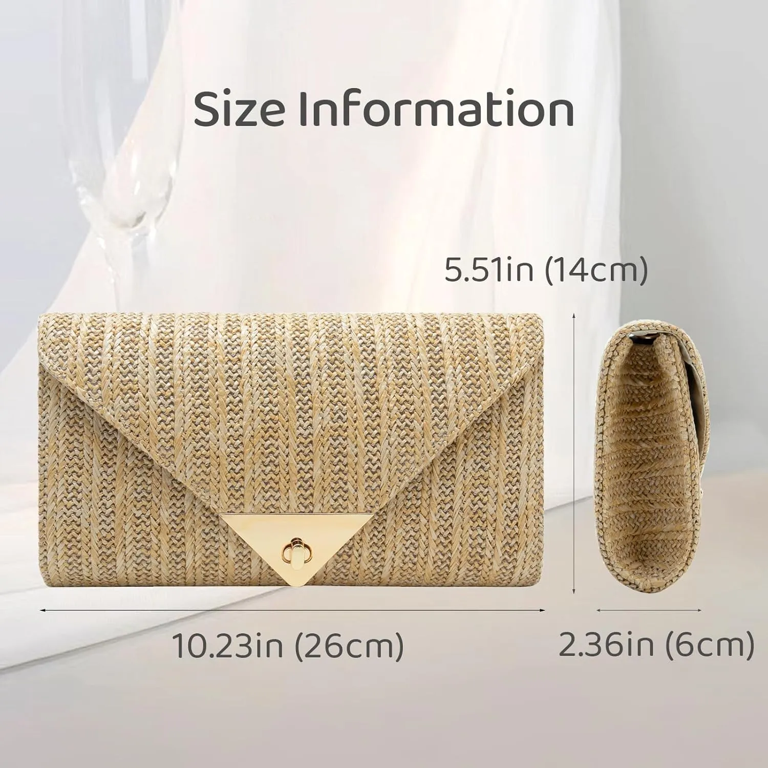 Comeon Straw Clutch Purses for Women Envelope Evening Handbag Party Wedding Purse Hand-Woved Holiday Beach Bags with Chain