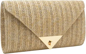 Comeon Straw Clutch Purses for Women Envelope Evening Handbag Party Wedding Purse Hand-Woved Holiday Beach Bags with Chain