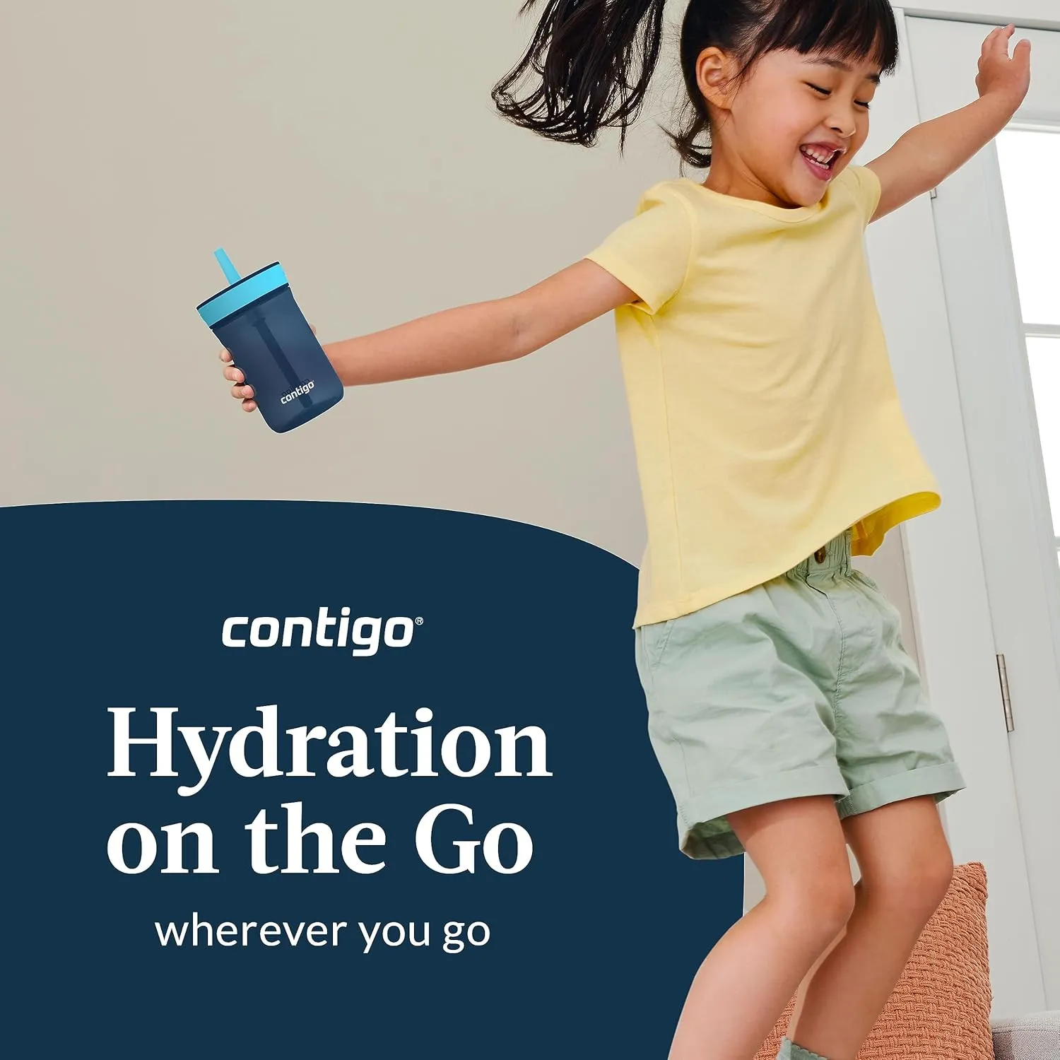 Contigo Kids’ Leighton Straw Tumbler with Spill-Proof Leak-Proof Lid, 14 Oz.