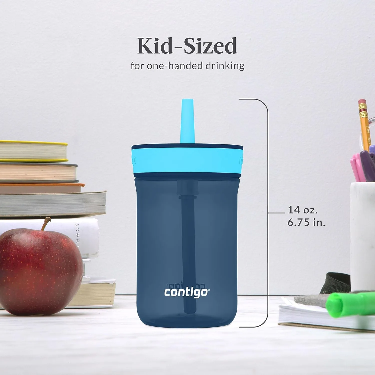 Contigo Kids’ Leighton Straw Tumbler with Spill-Proof Leak-Proof Lid, 14 Oz.