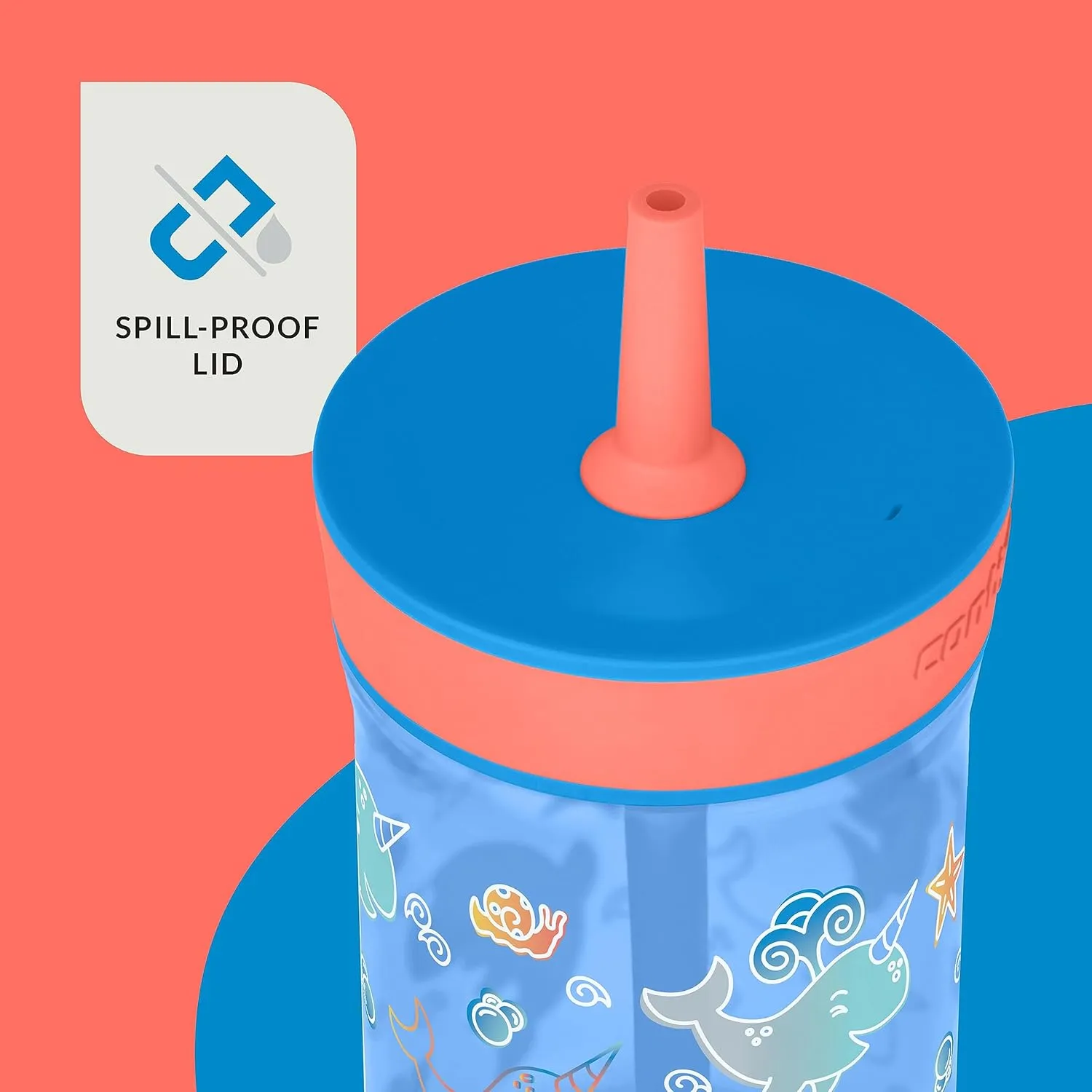 Contigo Kids’ Leighton Straw Tumbler with Spill-Proof Leak-Proof Lid, 14oz, Blue Poppy/Narwhals