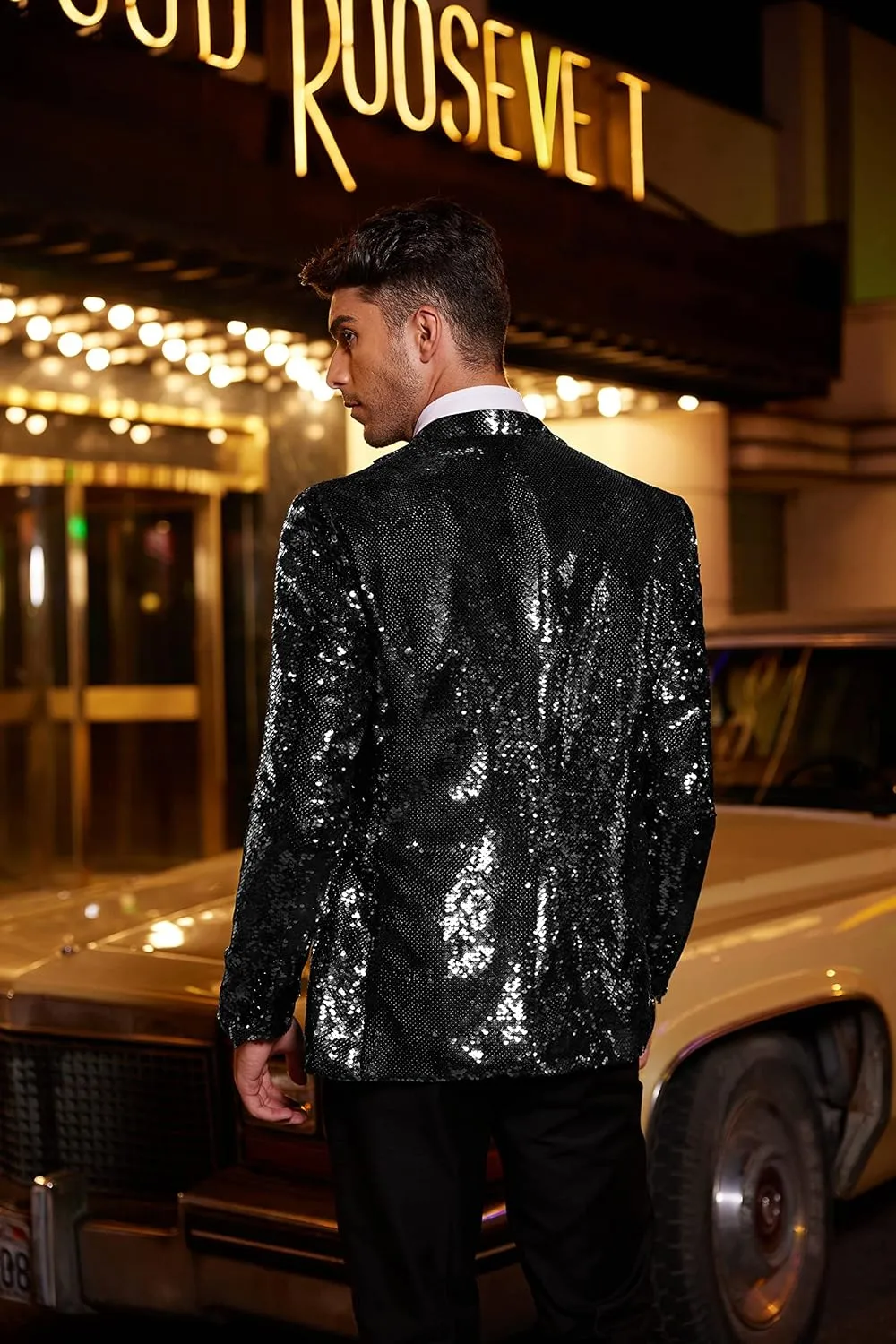 COOFANDY Mens Sequin Blazer Tuxedo Party Prom Wedding Tuxedo One Button Jacket
