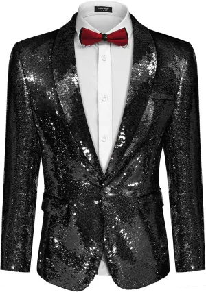 COOFANDY Mens Sequin Blazer Tuxedo Party Prom Wedding Tuxedo One Button Jacket