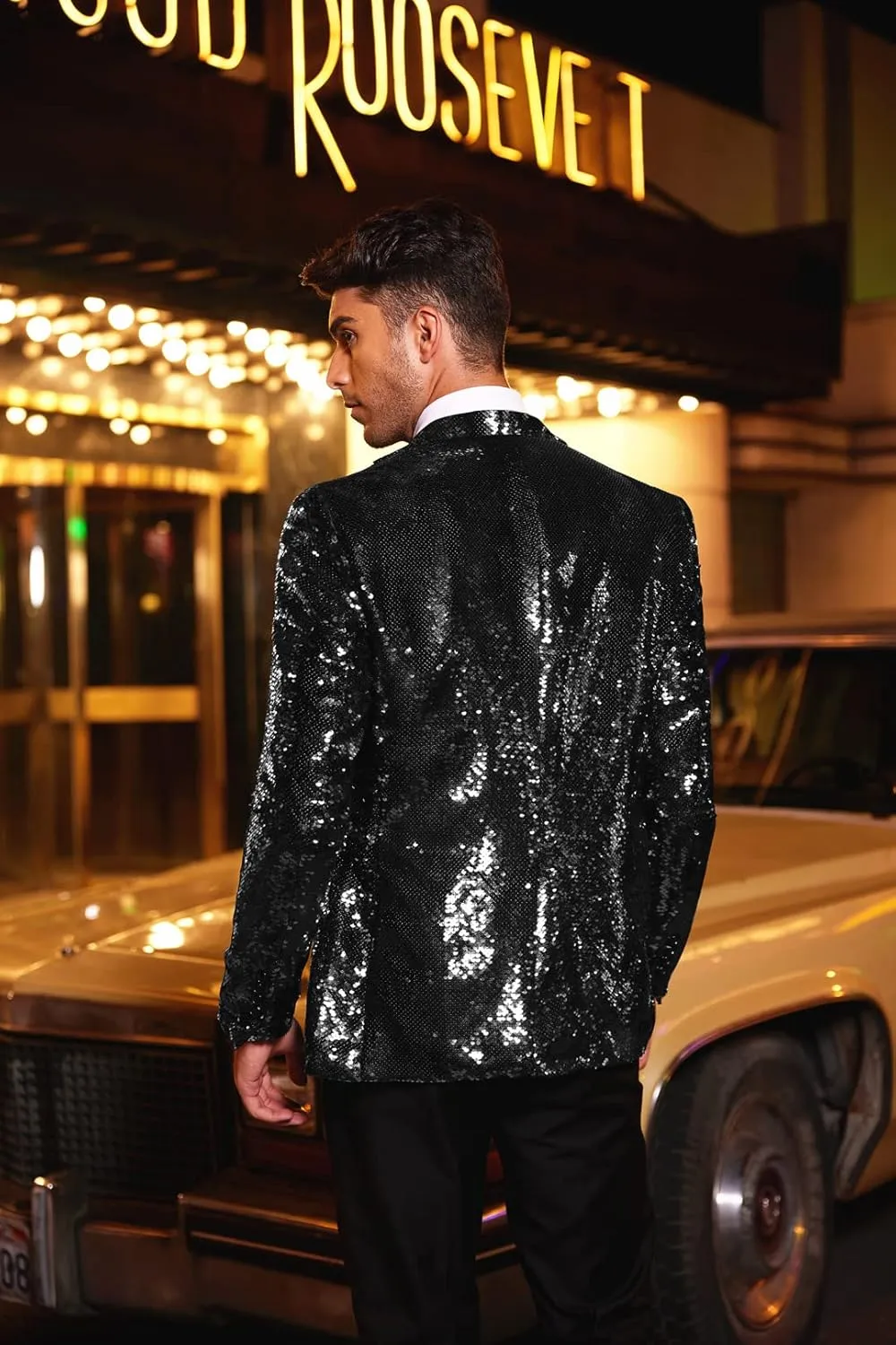 COOFANDY Mens Sequin Blazer Tuxedo Party Prom Wedding Tuxedo One Button Jacket