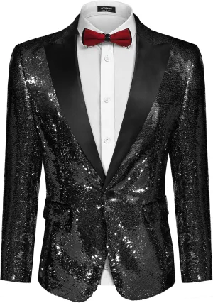 COOFANDY Mens Sequin Blazer Tuxedo Party Prom Wedding Tuxedo One Button Jacket