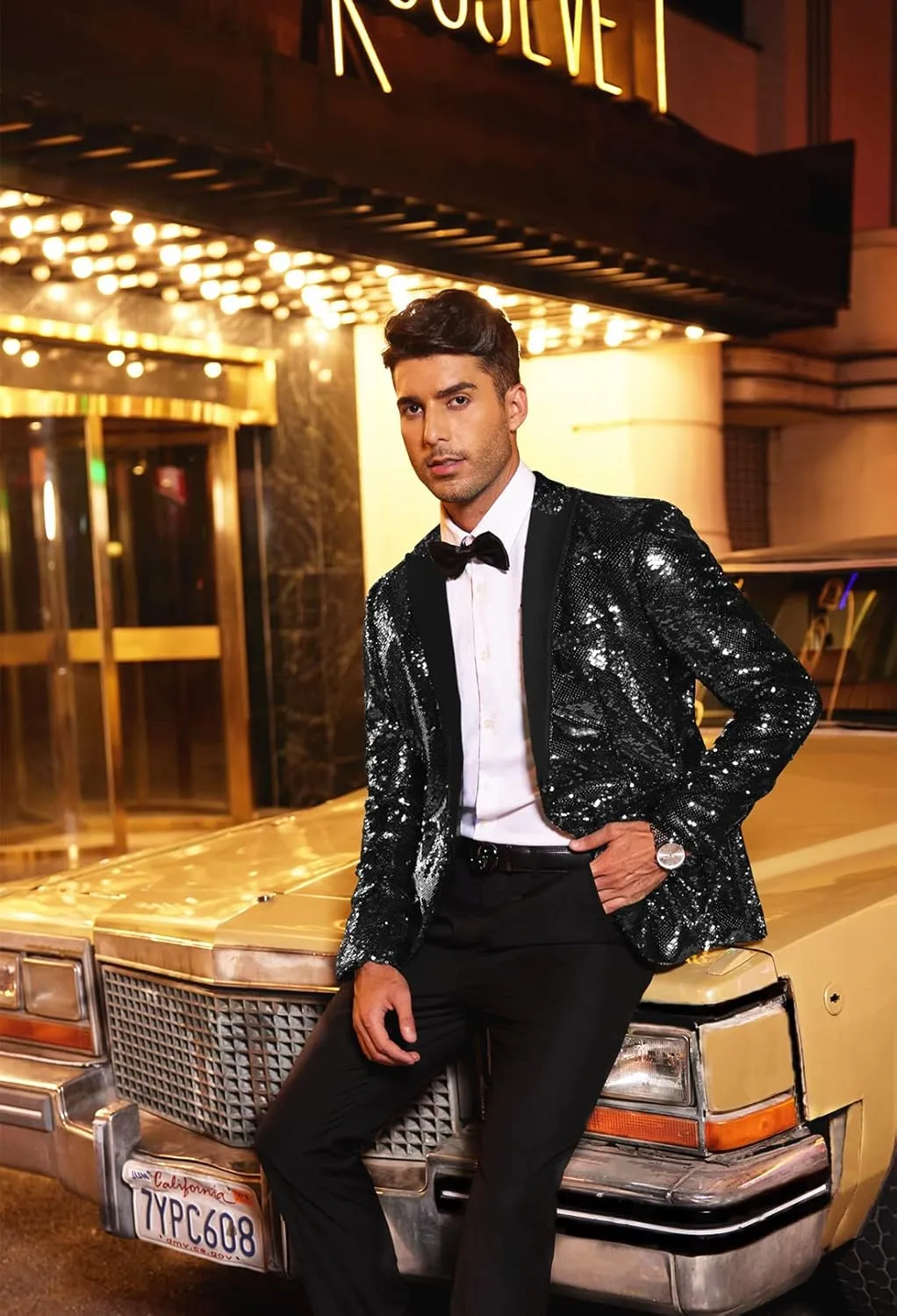 COOFANDY Mens Sequin Blazer Tuxedo Party Prom Wedding Tuxedo One Button Jacket