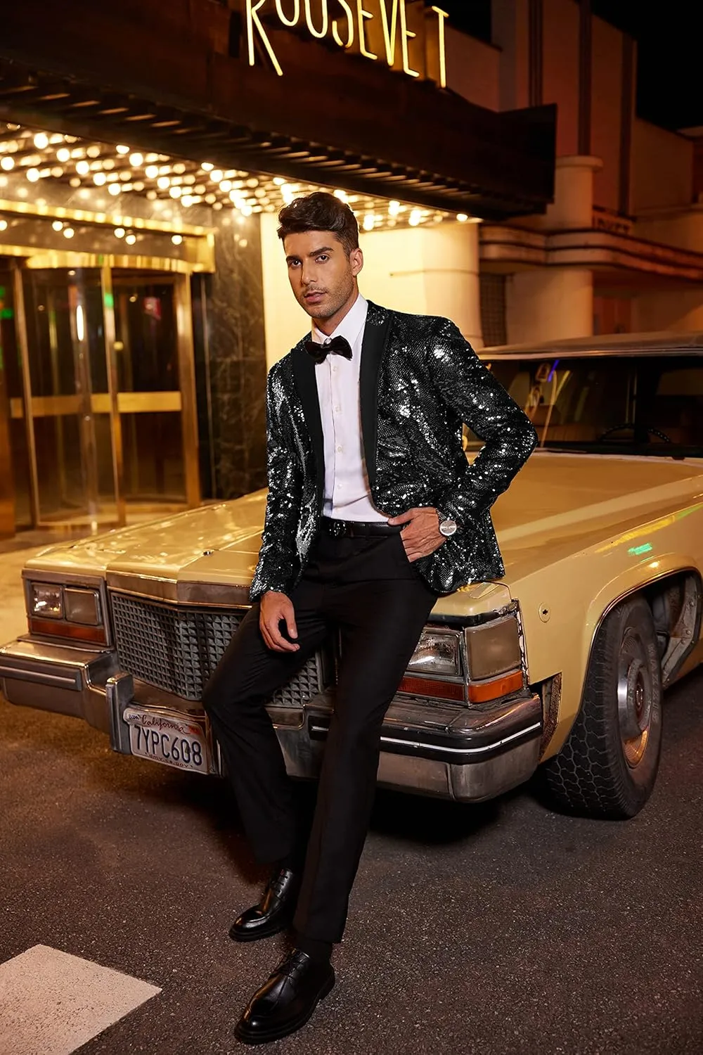 COOFANDY Mens Sequin Blazer Tuxedo Party Prom Wedding Tuxedo One Button Jacket