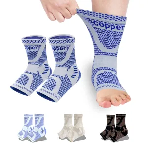 Copper Ankle Brace, Copper Infused Ankle Support Compression Sleeve for Men & Women, for Foot Pain Relief, Sprained Recovery, Achilles Tendonitis, Daytime or Night Use(Blue XL)