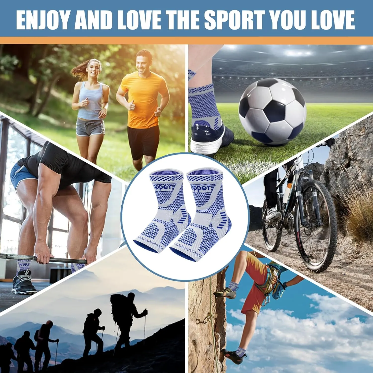 Copper Ankle Brace, Copper Infused Ankle Support Compression Sleeve for Men & Women, for Foot Pain Relief, Sprained Recovery, Achilles Tendonitis, Daytime or Night Use(Blue XL)