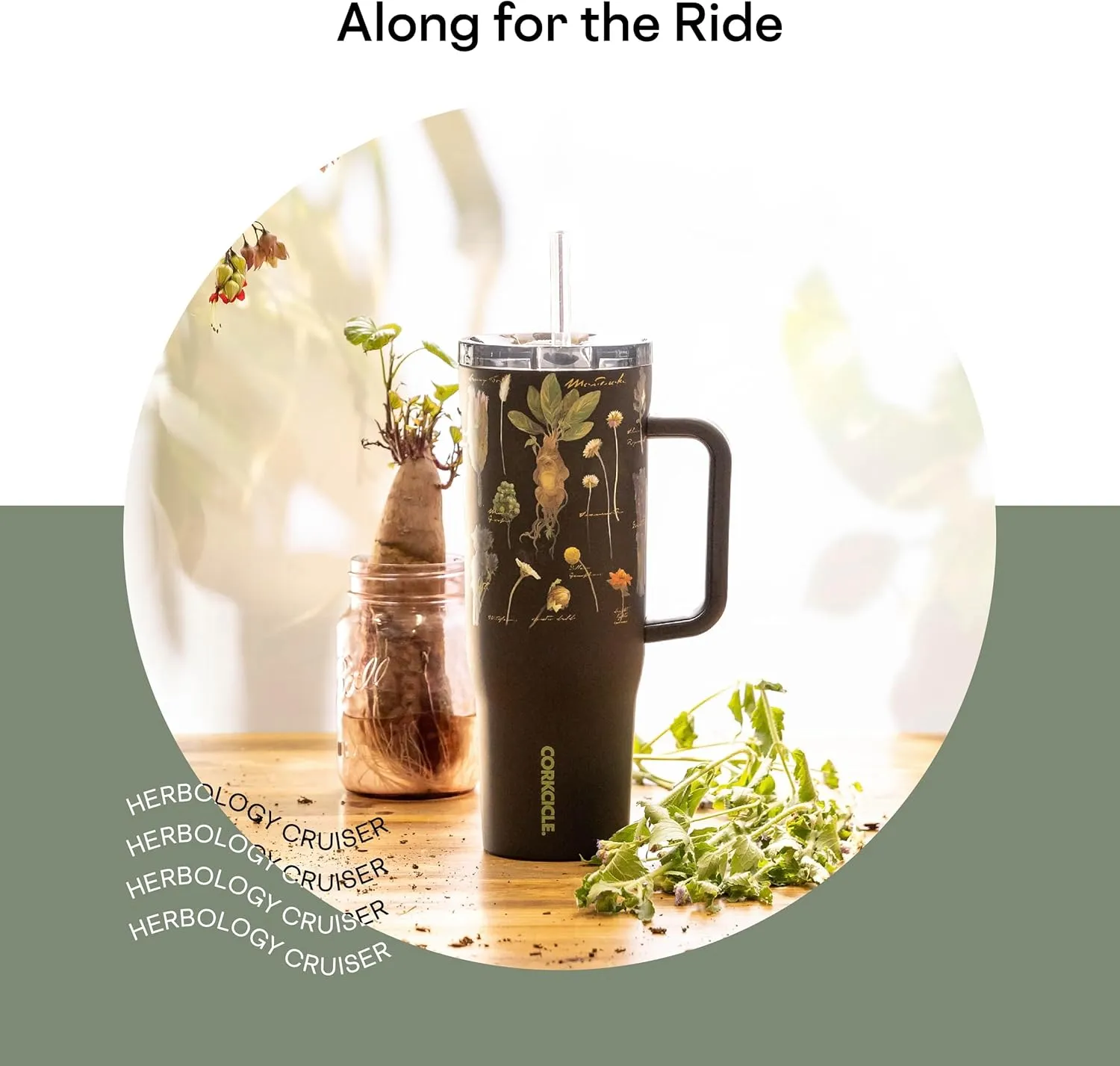 Corkcicle x Warner Brothers Harry Potter Herbology Cruiser - Insulated Tumbler with Handle & Straw, 40 oz – Reusable Water Bottle - Cold for 20 Hours, Hot for 9 Hours – Cupholder Friendly, Spill Proof