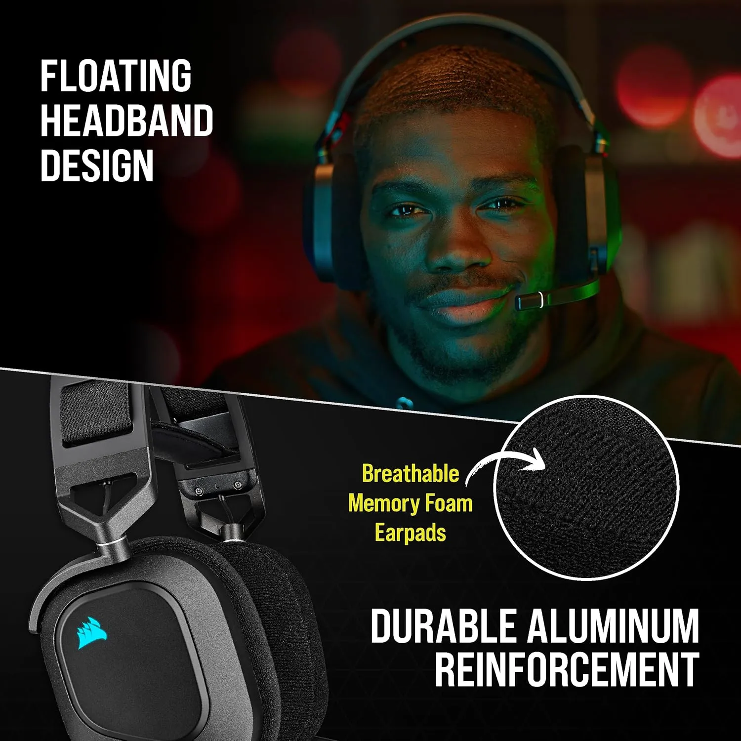 CORSAIR HS80 RGB WIRELESS Multiplatform Gaming Headset - Dolby Atmos - Lightweight Comfort Design - Broadcast Quality Microphone - iCUE Compatible - PC, Mac, PS5, PS4 - Black