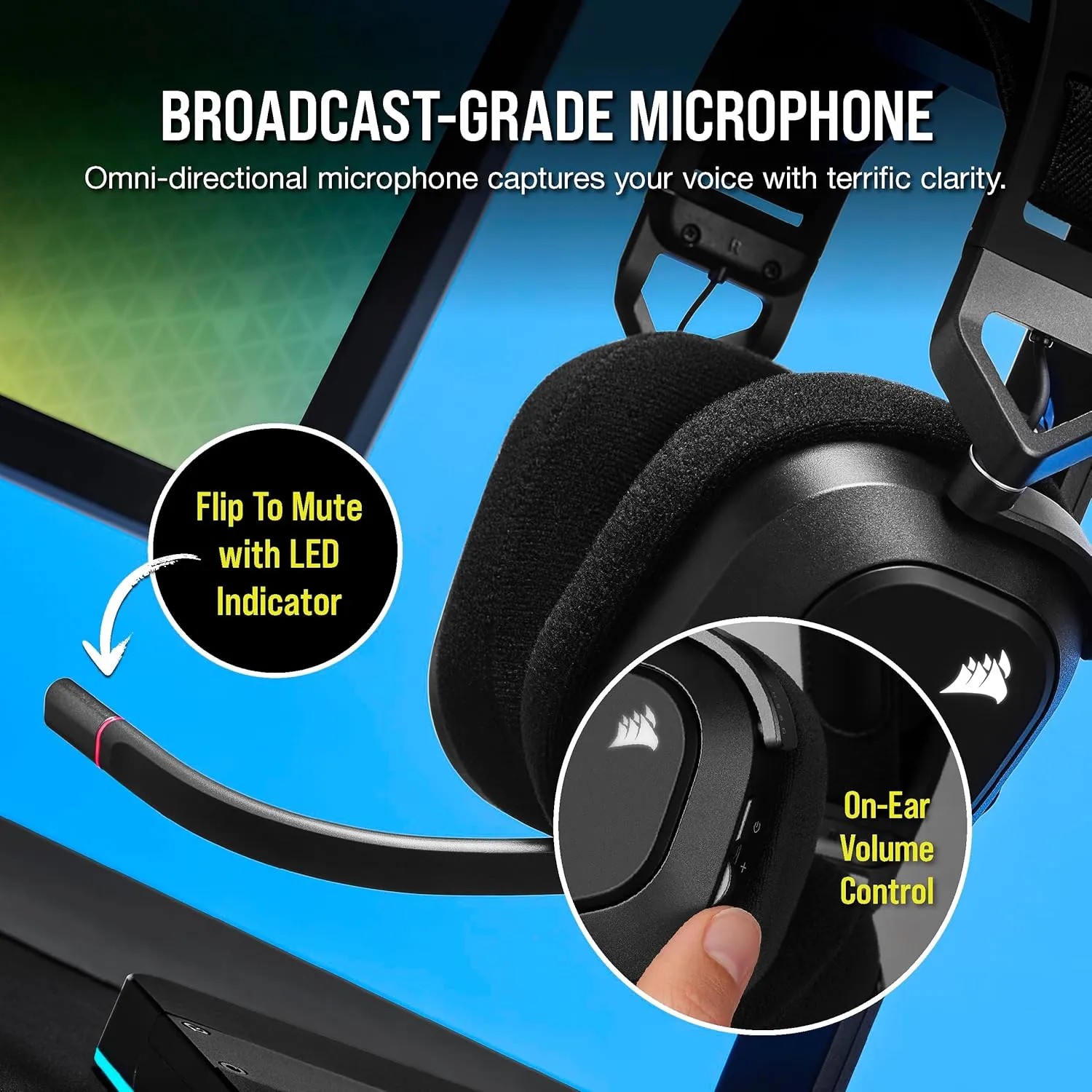 CORSAIR HS80 RGB WIRELESS Multiplatform Gaming Headset - Dolby Atmos - Lightweight Comfort Design - Broadcast Quality Microphone - iCUE Compatible - PC, Mac, PS5, PS4 - Black