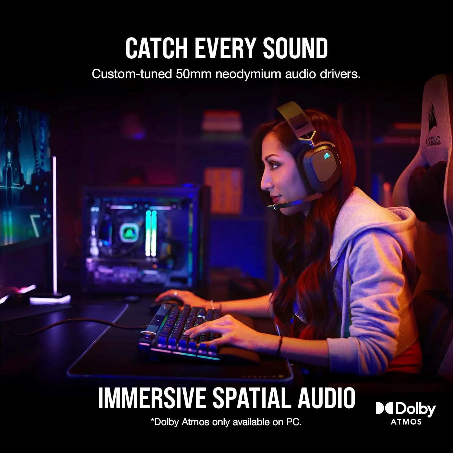 CORSAIR HS80 RGB WIRELESS Multiplatform Gaming Headset - Dolby Atmos - Lightweight Comfort Design - Broadcast Quality Microphone - iCUE Compatible - PC, Mac, PS5, PS4 - Black
