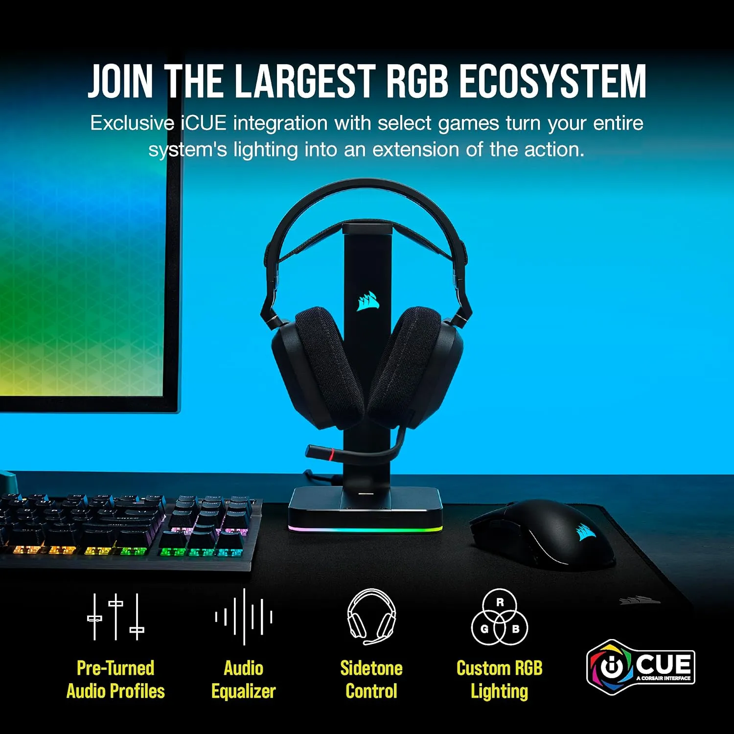 CORSAIR HS80 RGB WIRELESS Multiplatform Gaming Headset - Dolby Atmos - Lightweight Comfort Design - Broadcast Quality Microphone - iCUE Compatible - PC, Mac, PS5, PS4 - Black