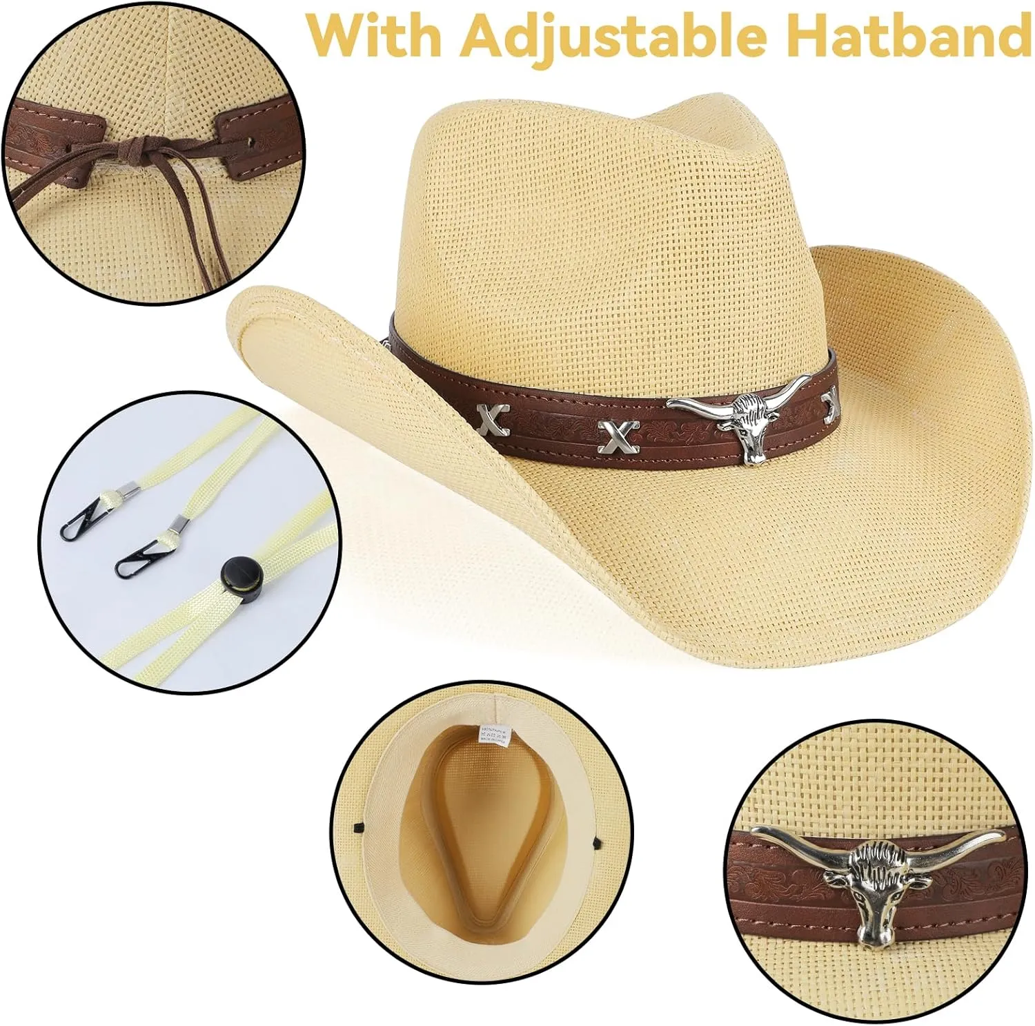 Cowboy Hat,Cowgirl Hat,Western Cowboy Hats for Women/Mens/Straw Wide with Shapeable Brim Cowboy Hat for Womens