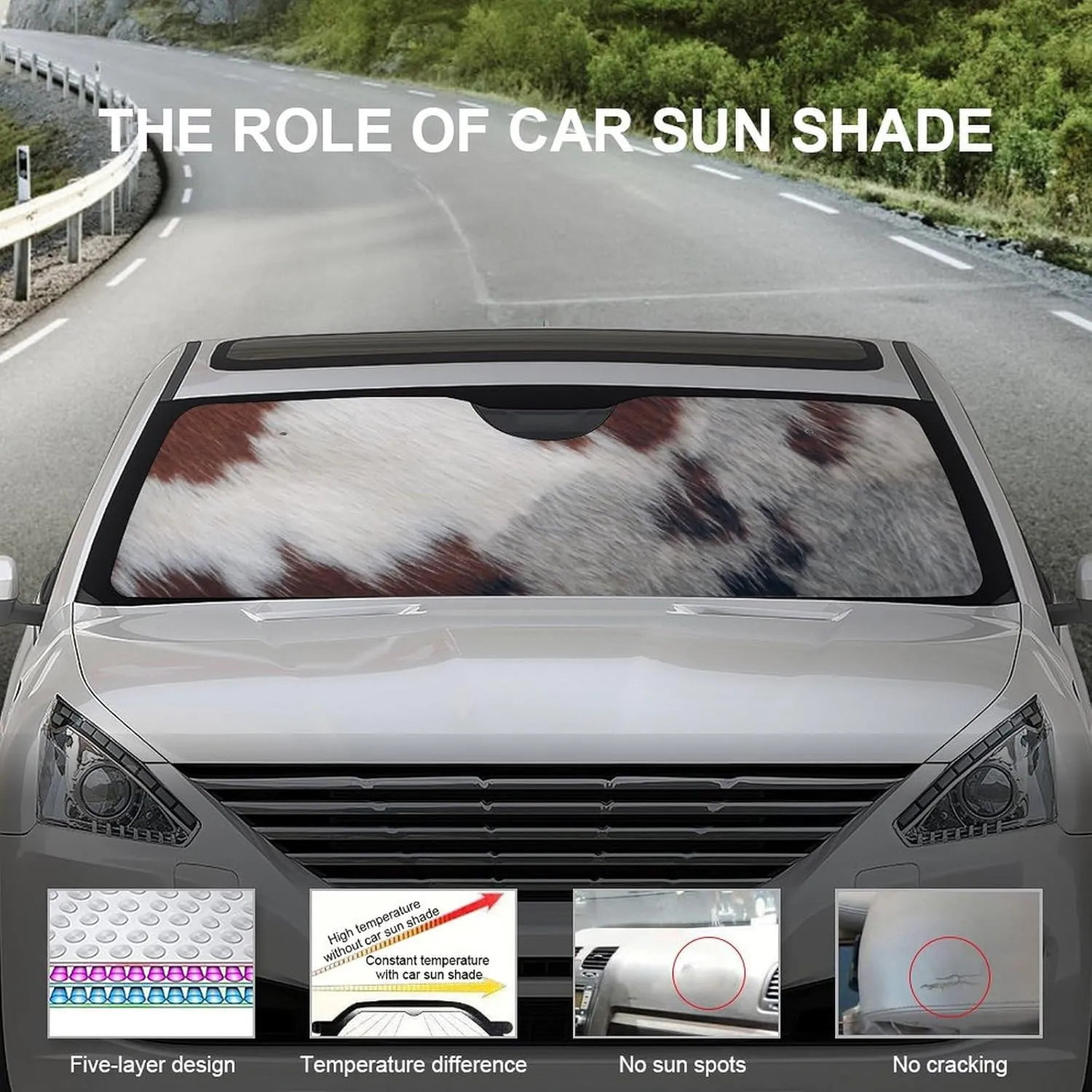 Cowhide Oxford Cloth Advanced Car Front Windshield Sunshade Glass Sunshade Cover 51"x28"