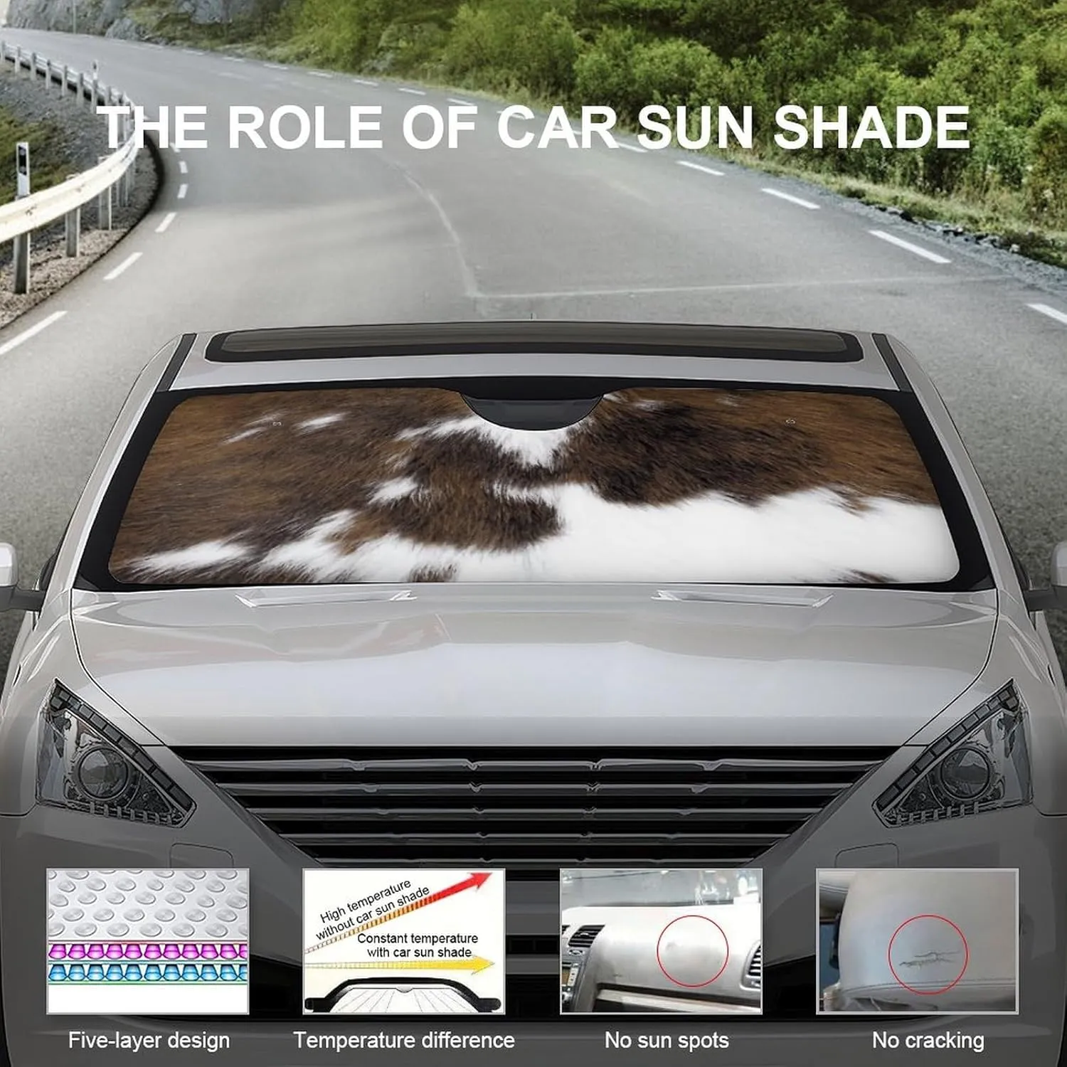 Cowhide Pattern Oxford Cloth Advanced Car Front Windshield Sunshade Glass Sunshade Cover 55"x30"