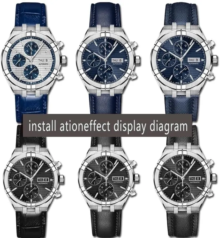 Cowhide Watch Strap For MAURICE LACROIX AIKON AI6038 AI6008 Three Eye Watch Modified Concave Convex Mouth Strap