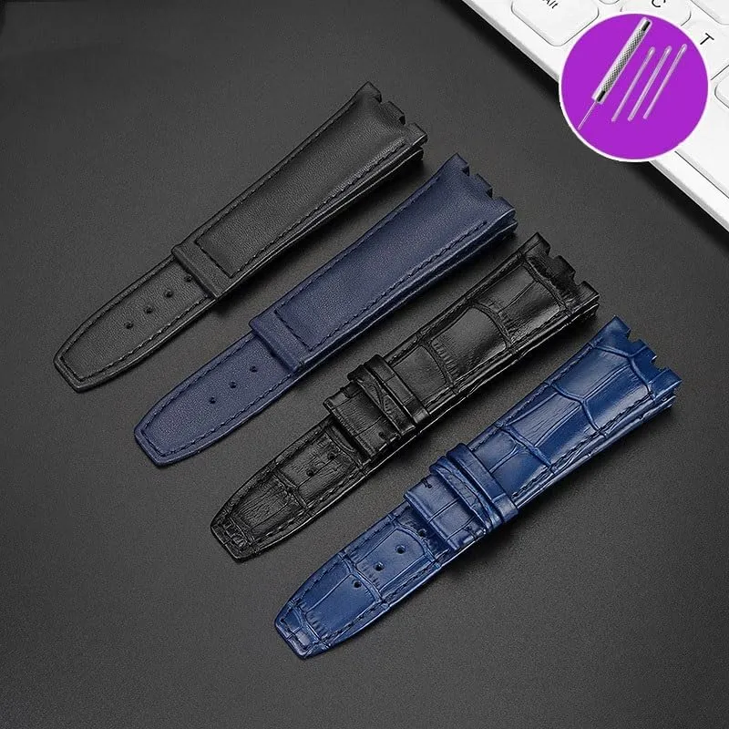 Cowhide Watch Strap For MAURICE LACROIX AIKON AI6038 AI6008 Three Eye Watch Modified Concave Convex Mouth Strap