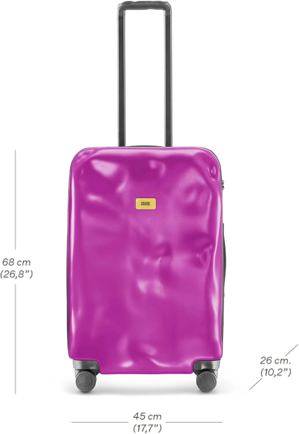 CRASH BAGGAGE Icon - 27 Inch Rolling Suitcase with 4 Spinner Wheels, Hardside Polycarbonate Travel Luggage, Lightweight, Interior Pockets, Airline Approved Lock, 65L - Medium/Fuchsia