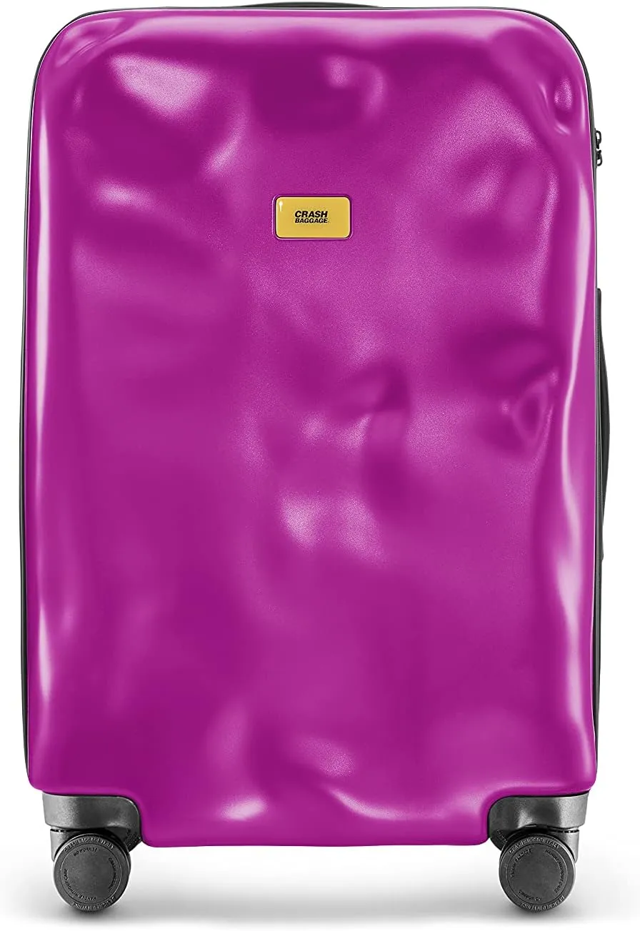 CRASH BAGGAGE Icon - 27 Inch Rolling Suitcase with 4 Spinner Wheels, Hardside Polycarbonate Travel Luggage, Lightweight, Interior Pockets, Airline Approved Lock, 65L - Medium/Fuchsia