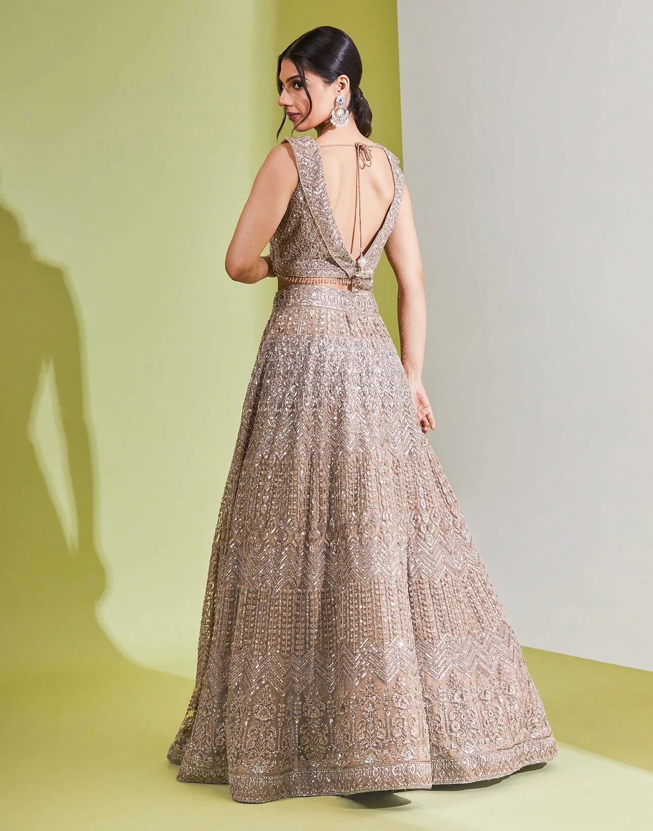 Cream Brown Embellished Lehenga Set