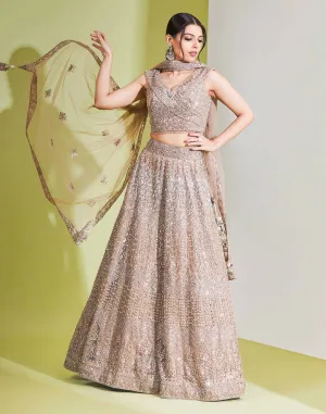 Cream Brown Embellished Lehenga Set
